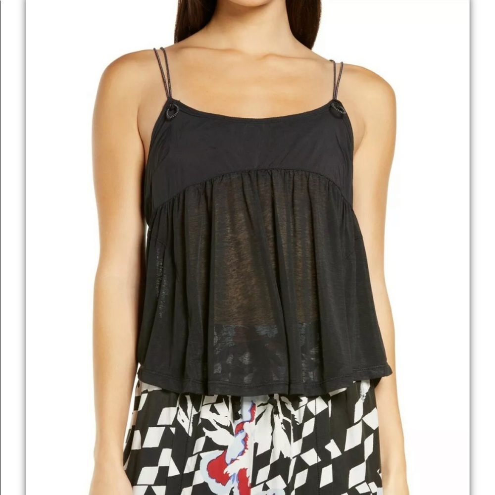 Free People Movement Black Catch Me Drift Tank Top Semi Sheer Lightweight S, M